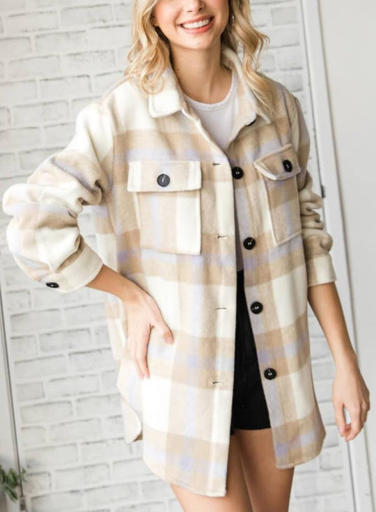 Izzie – Oversized Plaid Button-Up Shacket for Women