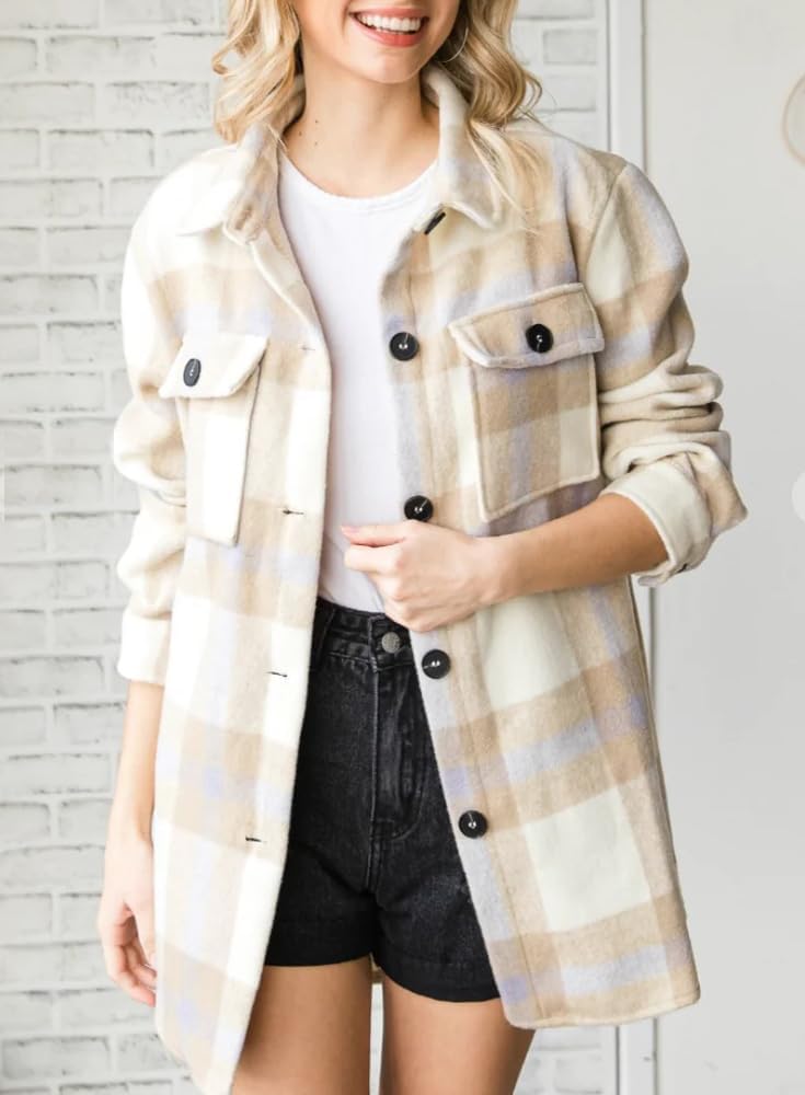 Izzie – Oversized Plaid Button-Up Shacket for Women