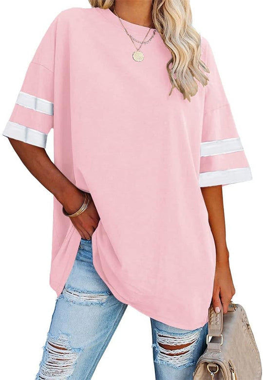 Graciella – Casual Striped Sleeve Oversized Tee for Women