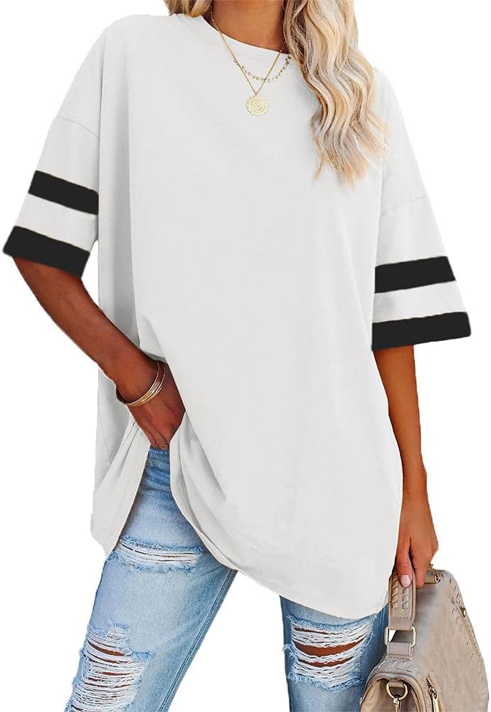 Graciella – Casual Striped Sleeve Oversized Tee for Women