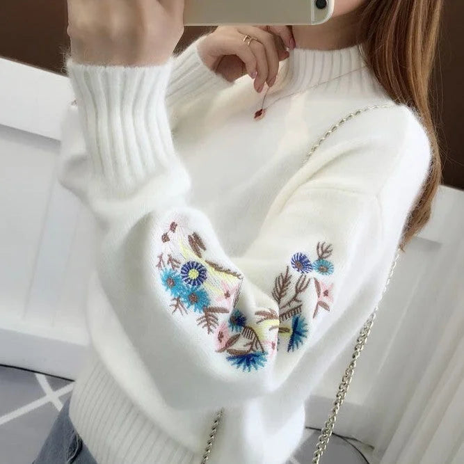 Roselyn – Embroidered Heart Patch Knit Sweater for Women