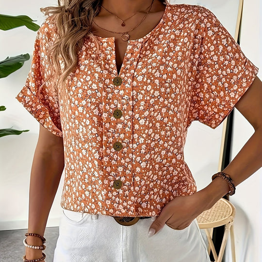 Lymara – Button-Front Floral Print Blouse