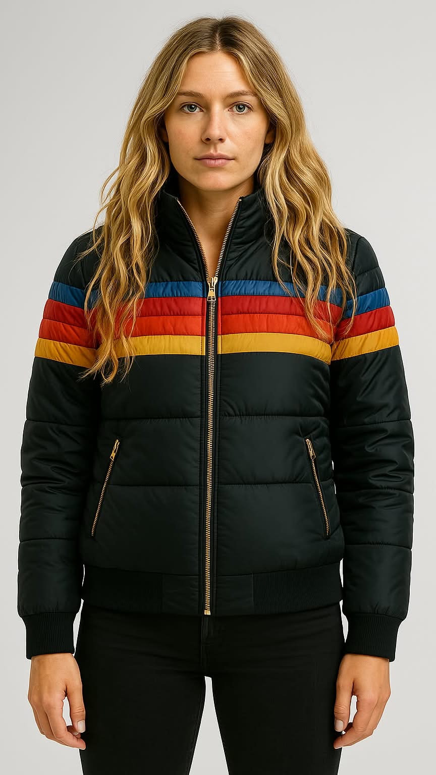 Chandler – Retro Rainbow Puffer Jacket for Women