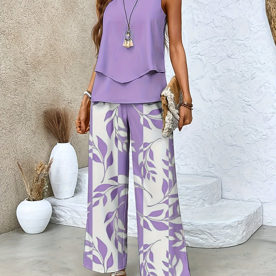 Ashtine – Sleeveless Leaf-Print Lounge Set for Women