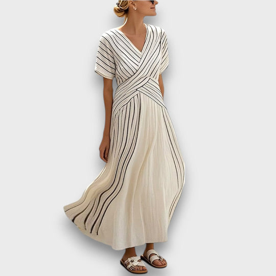 Elvara – Striped Summer Dress with Wrap Effect