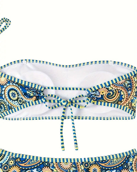 Gordana – Boho Bandeau Bikini Set in Sunburst Blue