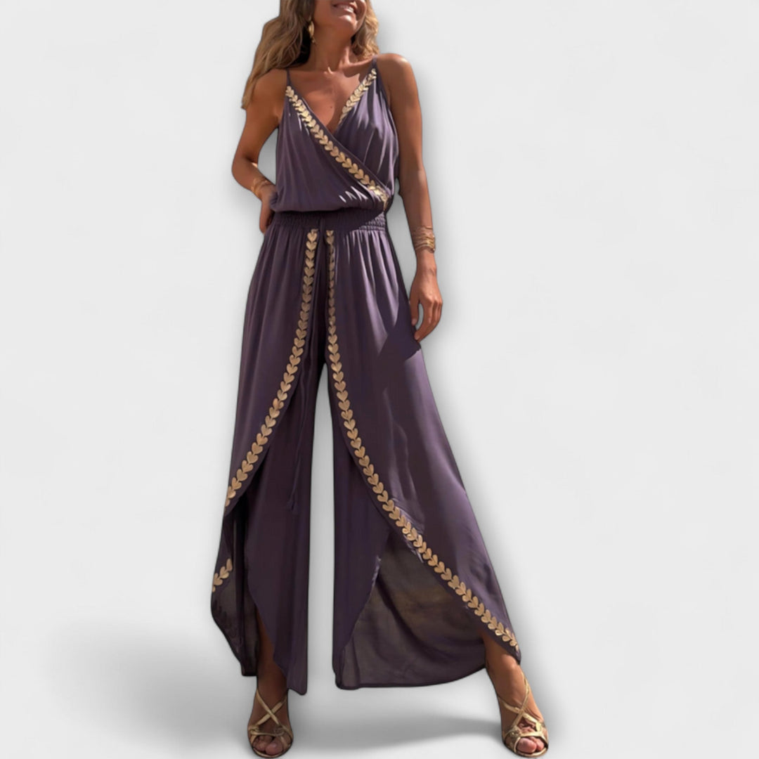 Nerina – Jumpsuit with Golden Accents and Boho Flair