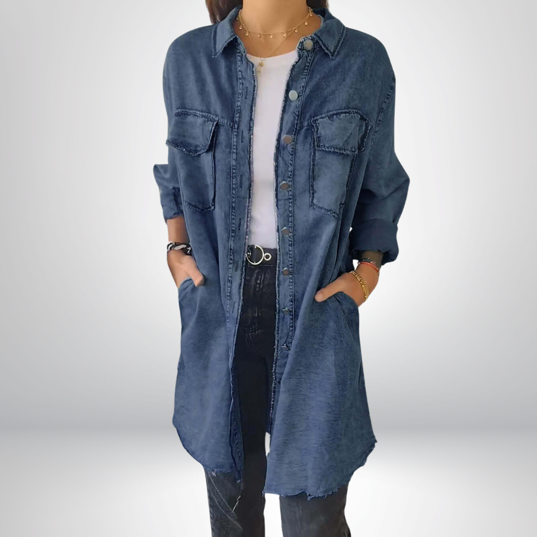 Calvessa – Longline Denim Shirt Jacket for Women