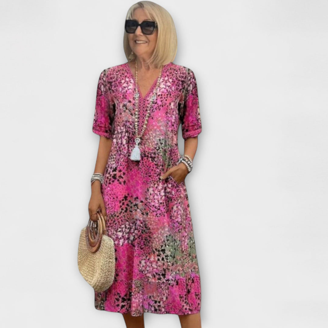 Ilona – Airy Dress with Watercolor Pattern
