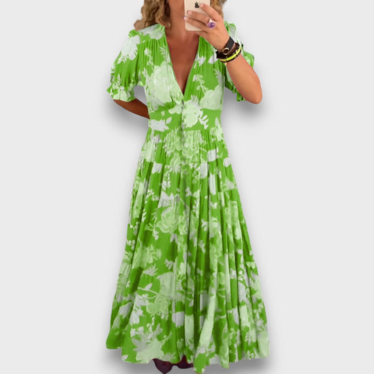 Carine – Floral Maxi Dress with V-Neck