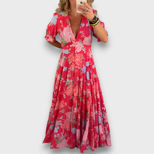 Carine – Floral Maxi Dress with V-Neck