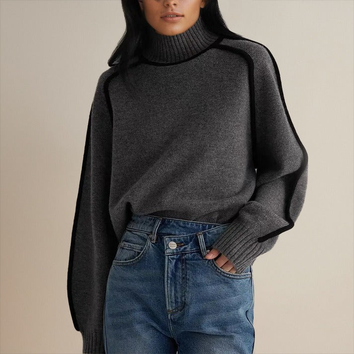 Candy – Contrast Trim Turtleneck Sweater for Women
