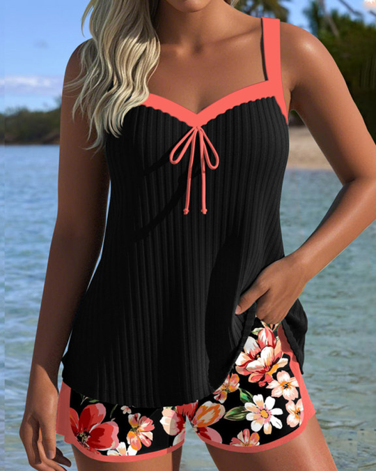 Aldona  – Floral Tankini with Coral Accent