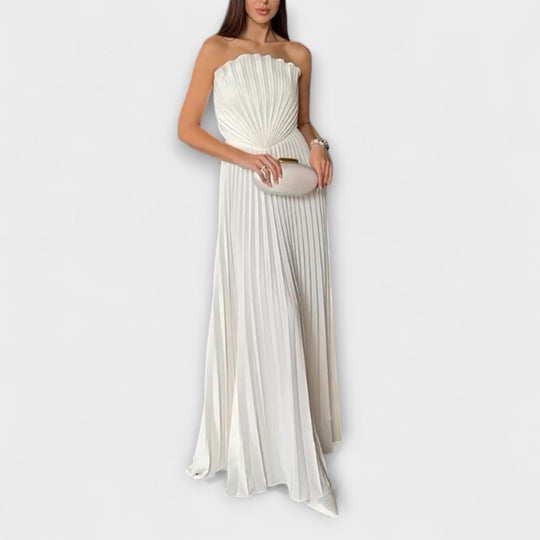 Elestia – Pleated Bandeau Dress with Sculptural Line