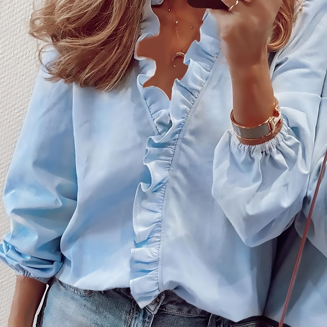 Marivienne – Ruffle-Trim Button Blouse