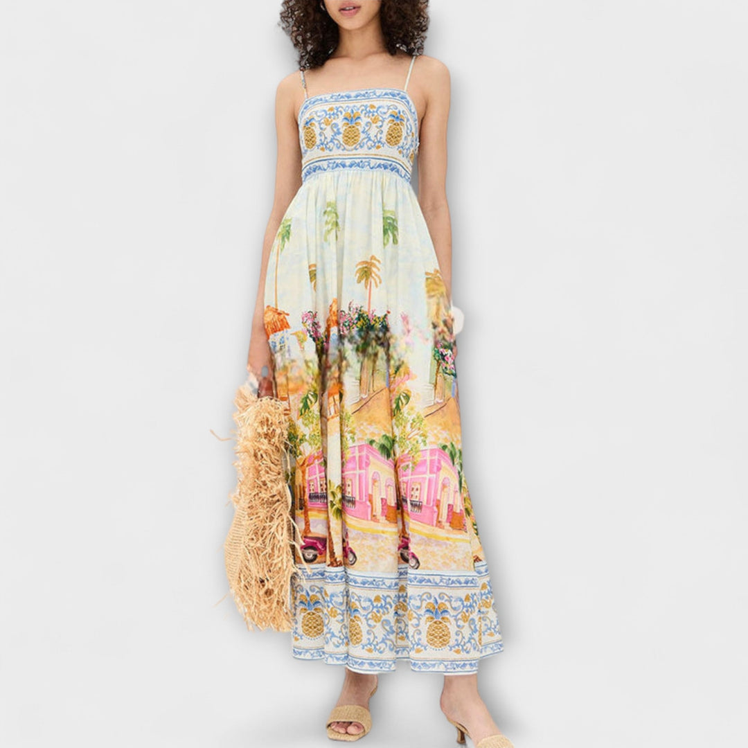 Luira – Flowing Maxi Dress with Multicolor Pattern