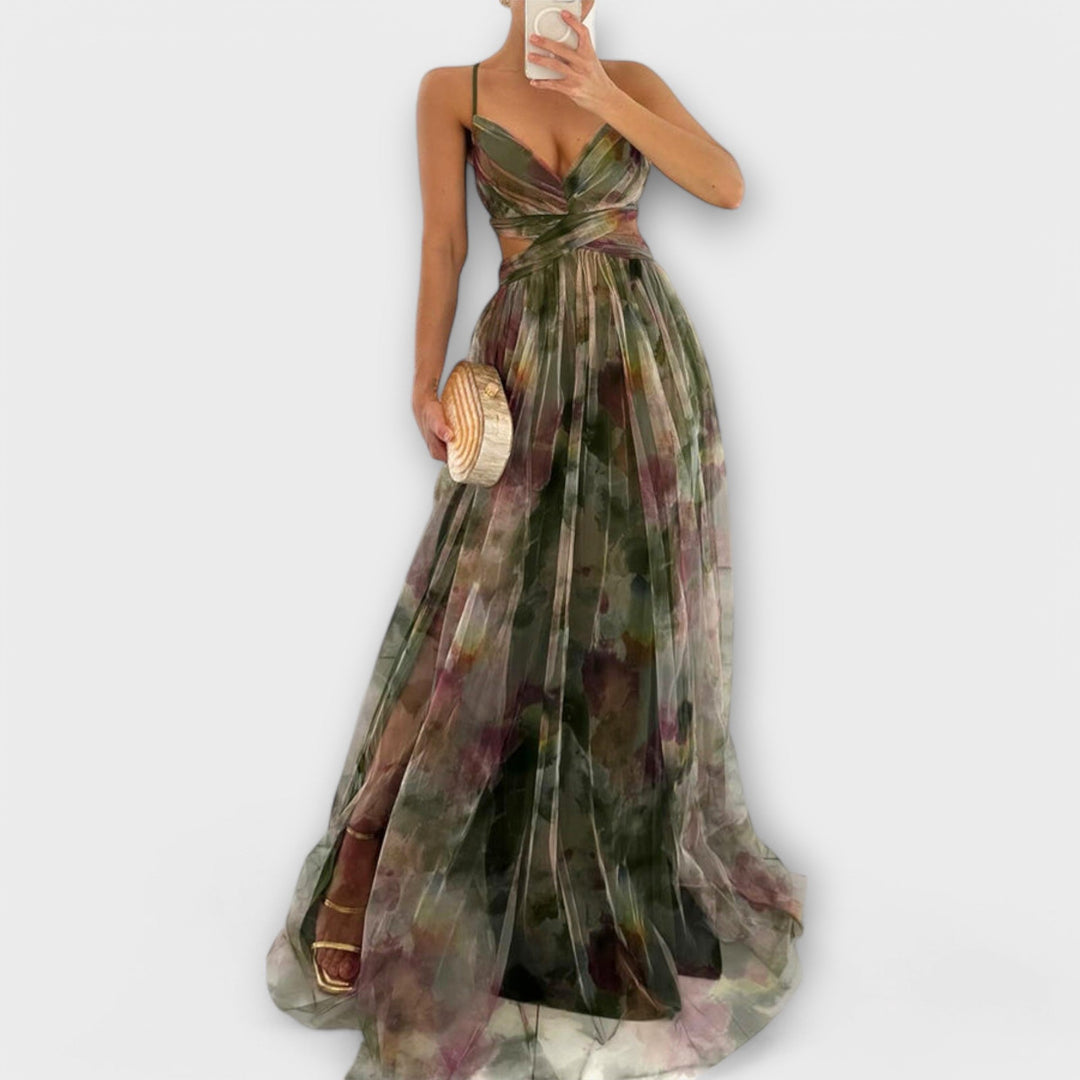 Elanee – Maxi Dress with Watercolor Print and Wrap Effect