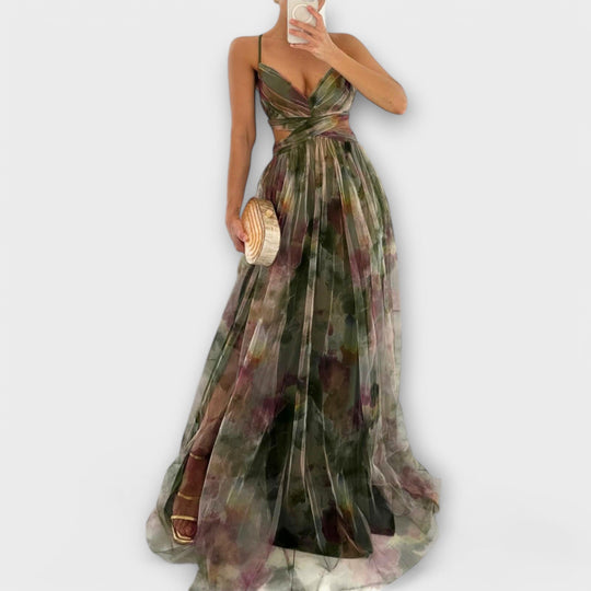 Elanee – Maxi Dress with Watercolor Print and Wrap Effect
