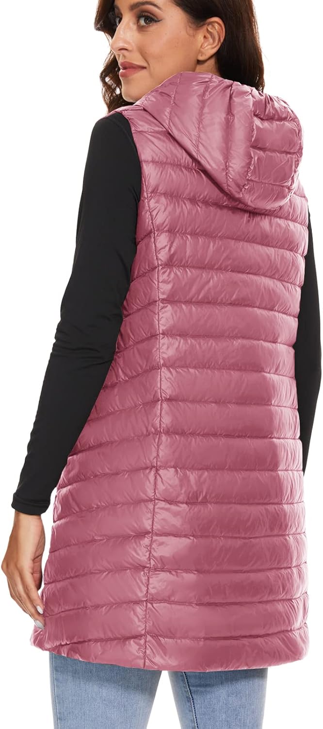 Jaimee – Long Hooded Down Puffer Vest for Women