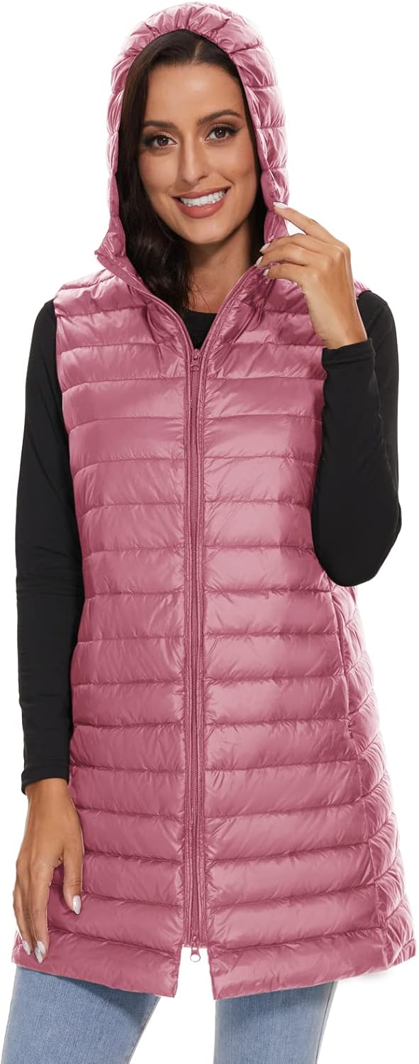Jaimee – Long Hooded Down Puffer Vest for Women