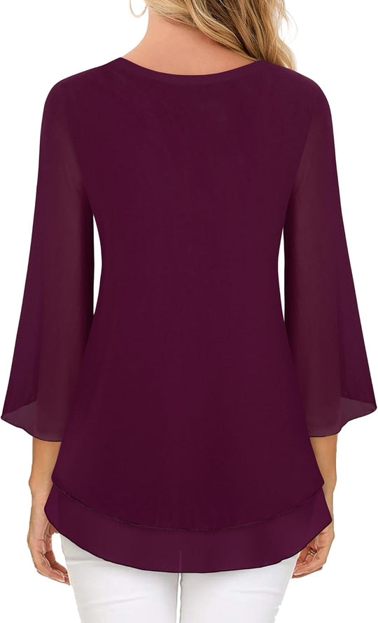Justitia – Flowy 3/4 Sleeve Chiffon Blouse for Women