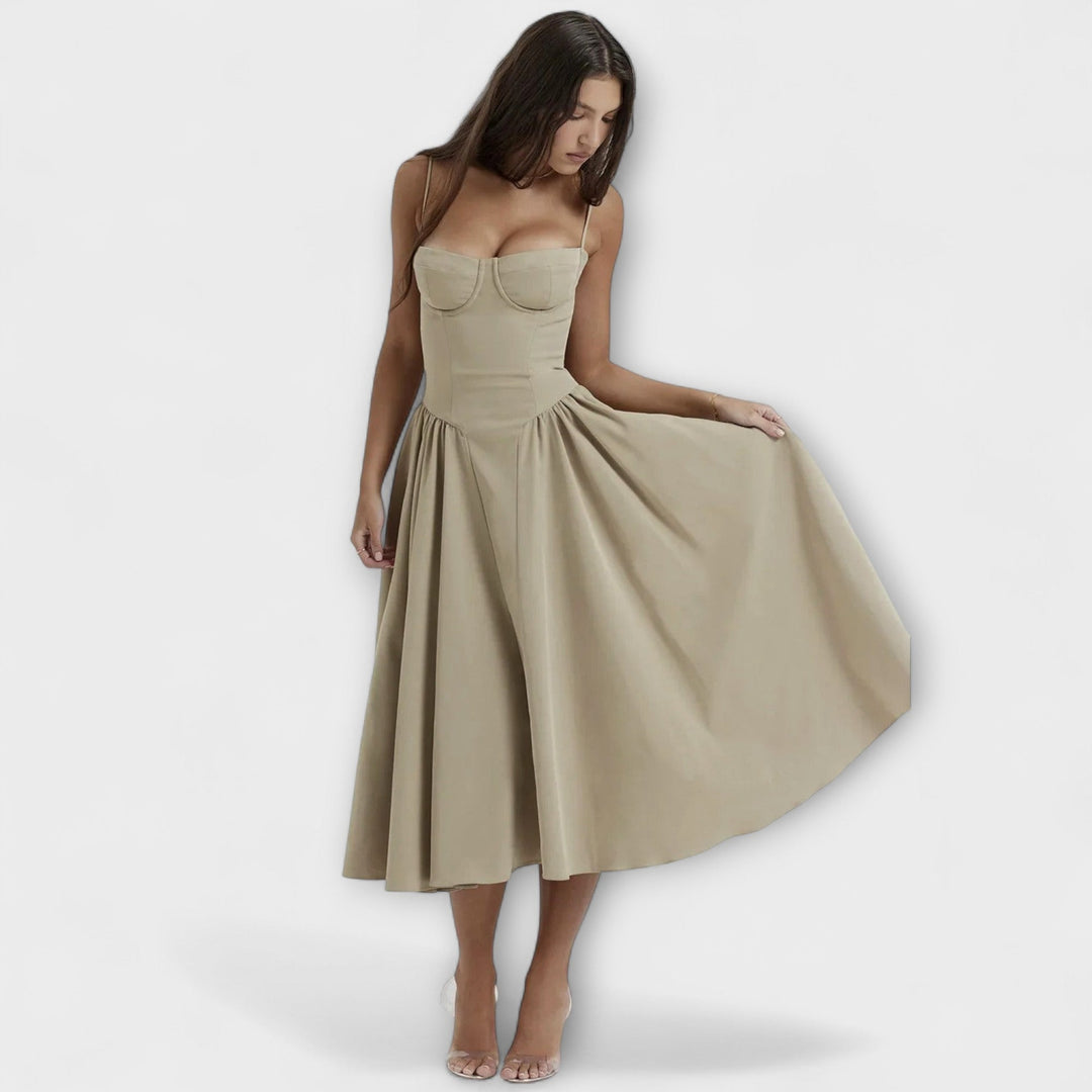 Ameline – Feminine Midi Dress with Waist Focus