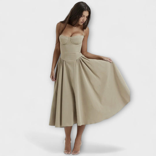 Ameline – Feminine Midi Dress with Waist Focus