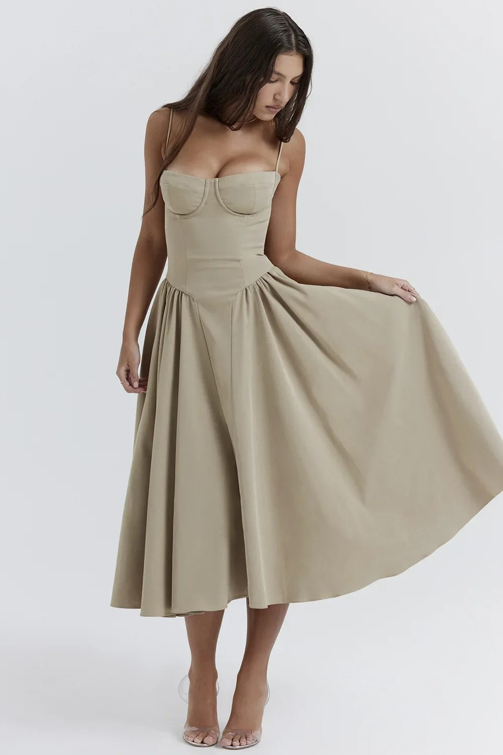 Serenah – Strapless Midi Dress with Sweetheart Bodice