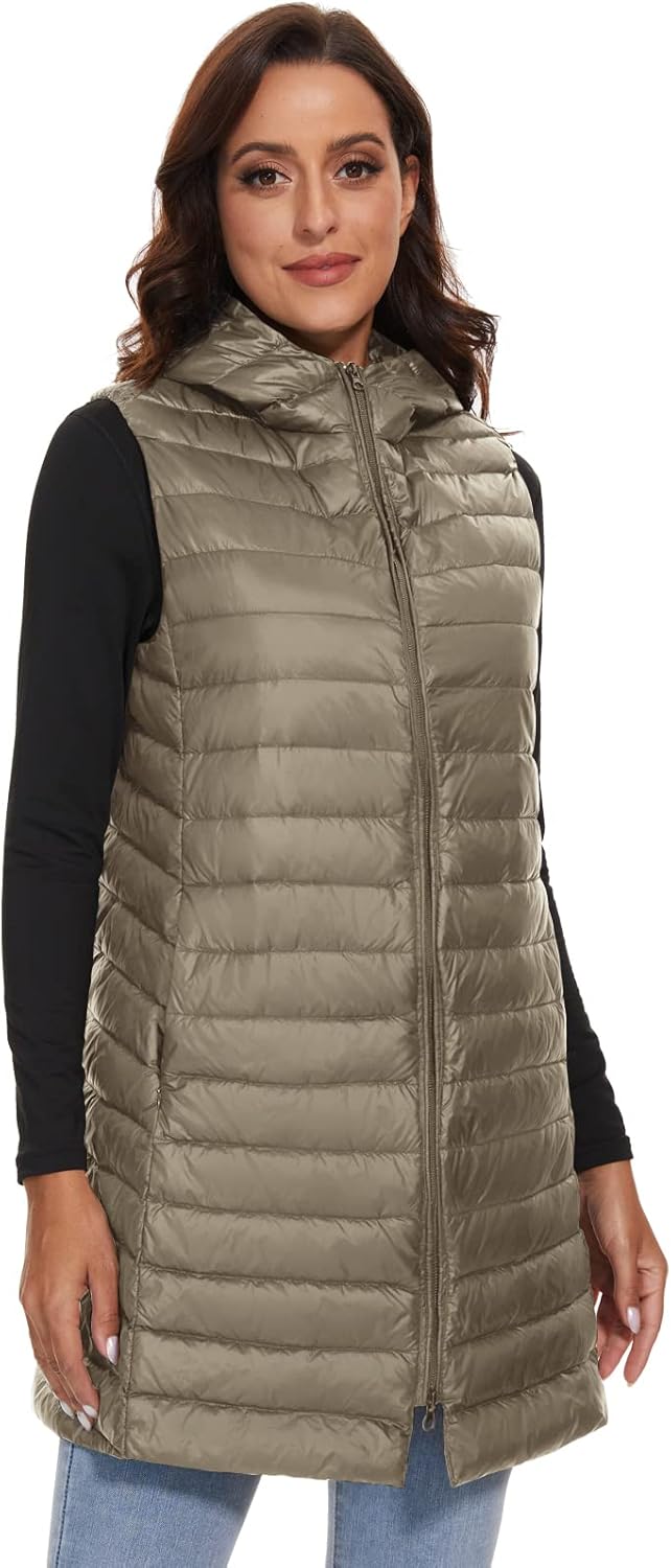 Jaimee – Long Hooded Down Puffer Vest for Women