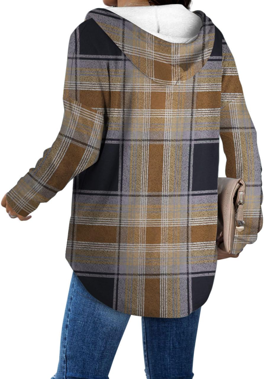 Addie – Plaid Hoodie Long-Sleeve Top for Women