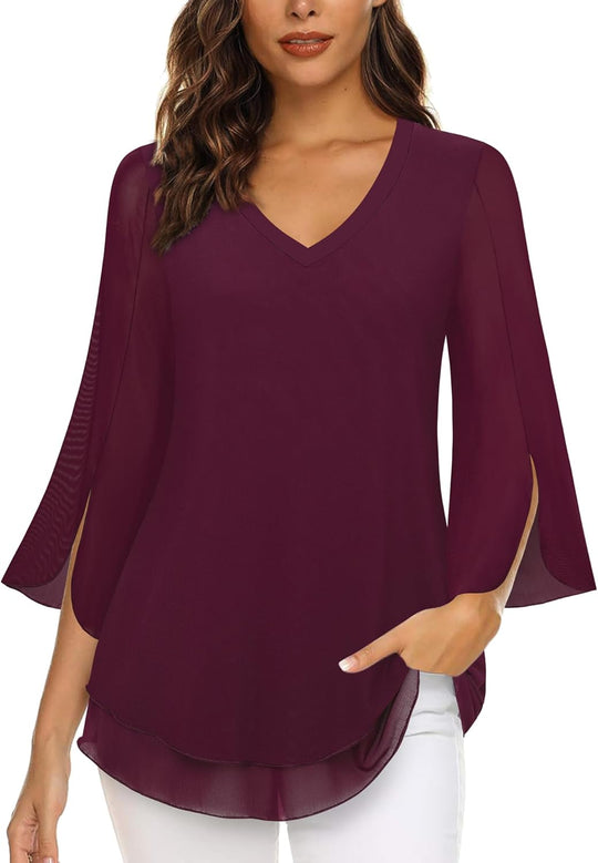 Justitia – Flowy 3/4 Sleeve Chiffon Blouse for Women