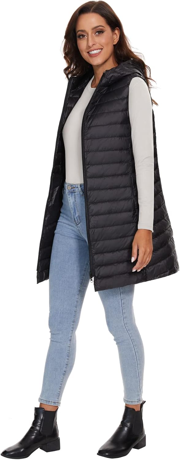 Jaimee – Long Hooded Down Puffer Vest for Women