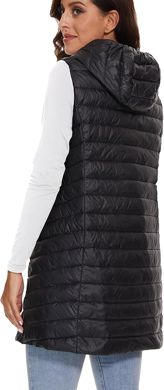 Jaimee – Long Hooded Down Puffer Vest for Women