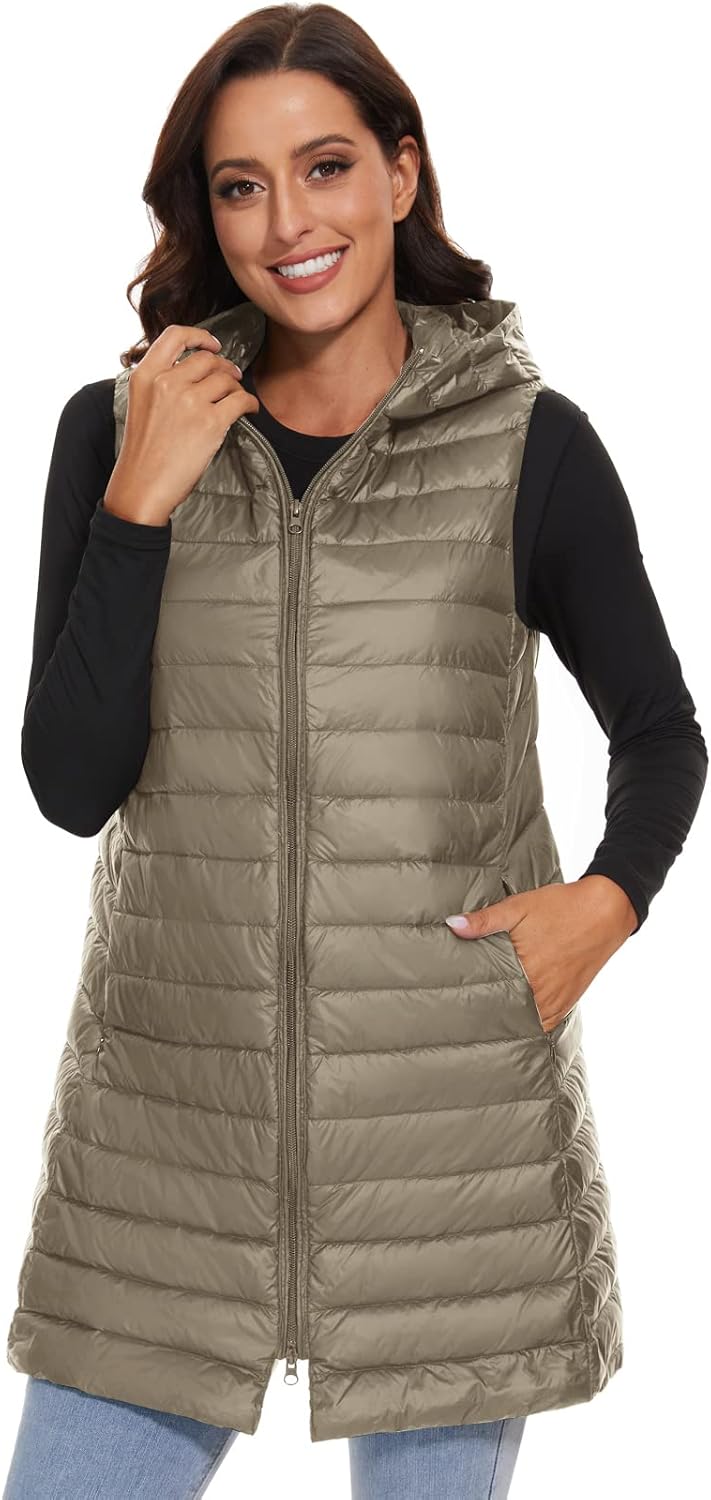 Jaimee – Long Hooded Down Puffer Vest for Women