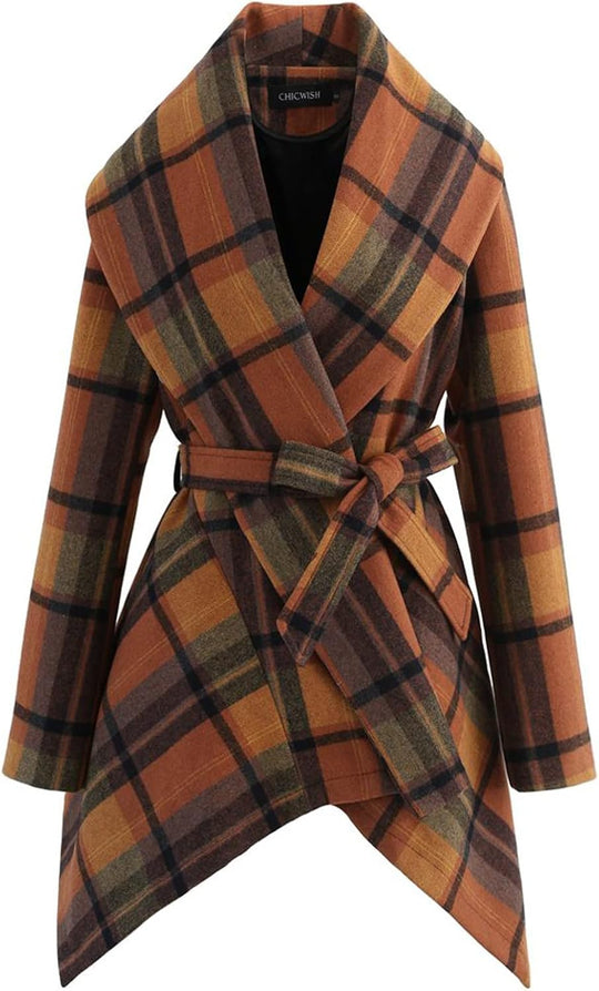 Lexie – Belted Plaid Wrap Coat for Women