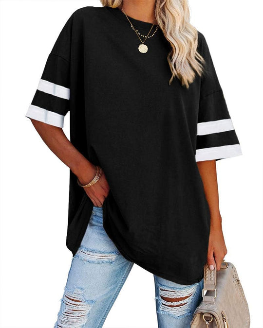 Graciella – Casual Striped Sleeve Oversized Tee for Women