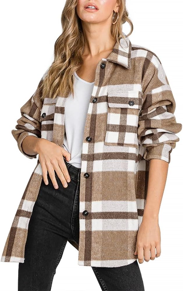 Izzie – Oversized Plaid Button-Up Shacket for Women