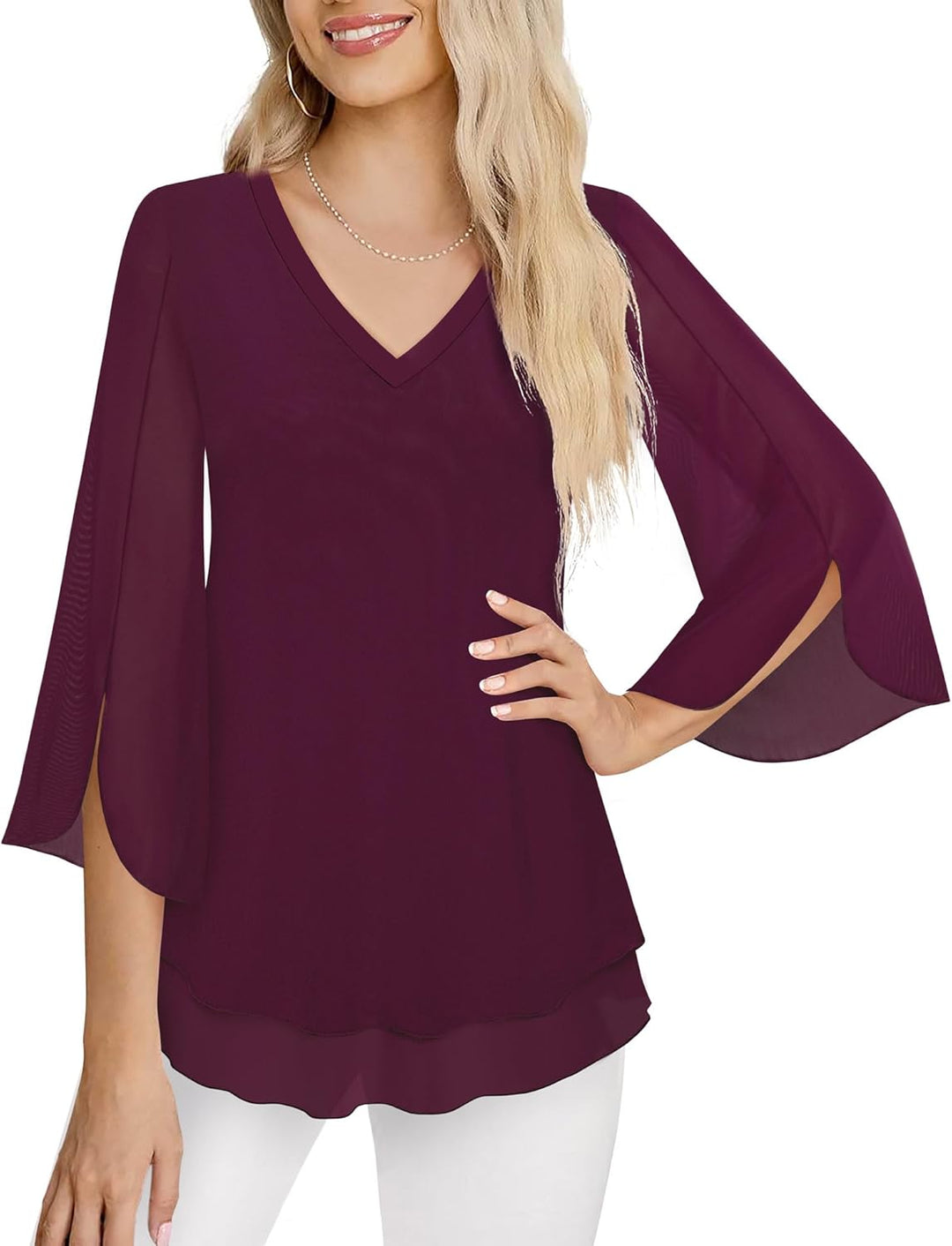 Justitia – Flowy 3/4 Sleeve Chiffon Blouse for Women