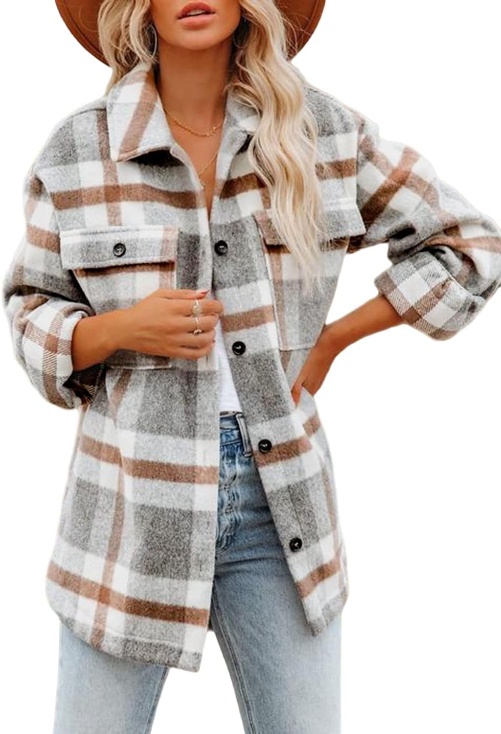 Izzie – Oversized Plaid Button-Up Shacket for Women