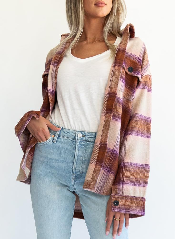 Izzie – Oversized Plaid Button-Up Shacket for Women