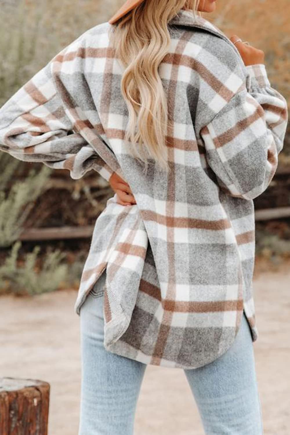 Izzie – Oversized Plaid Button-Up Shacket for Women