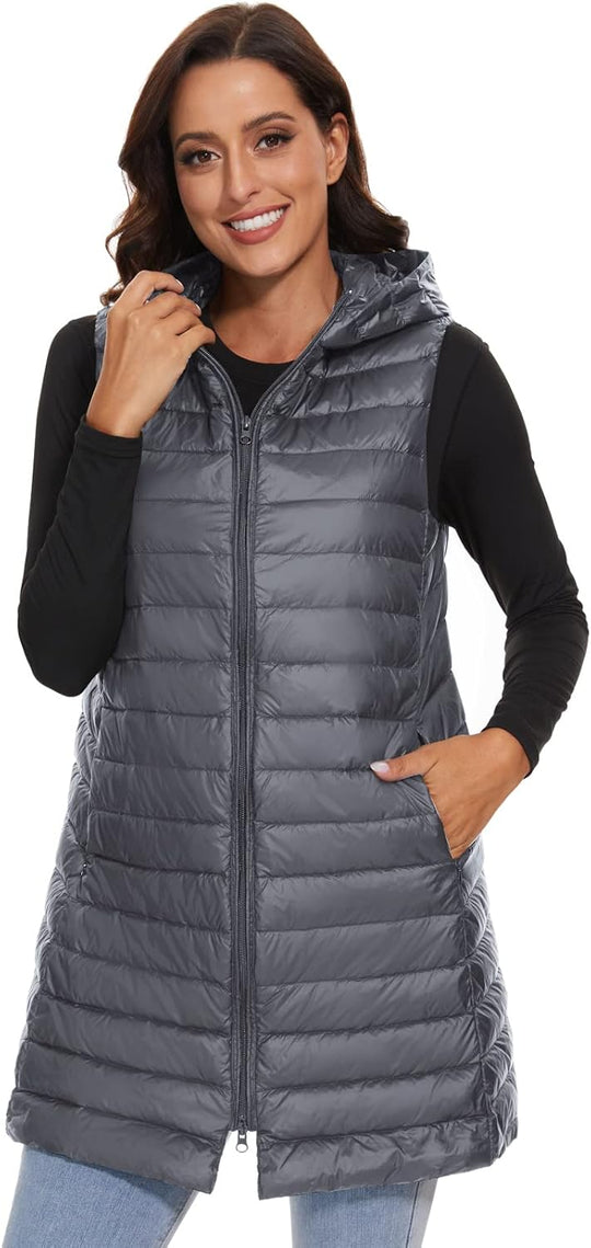 Jaimee – Long Hooded Down Puffer Vest for Women