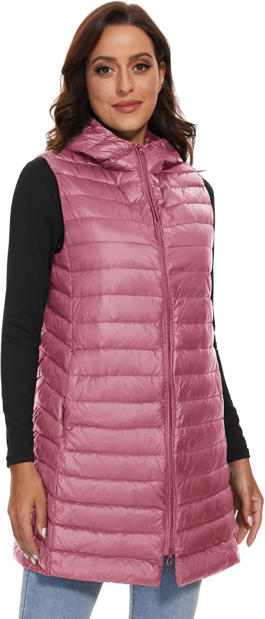 Jaimee – Long Hooded Down Puffer Vest for Women