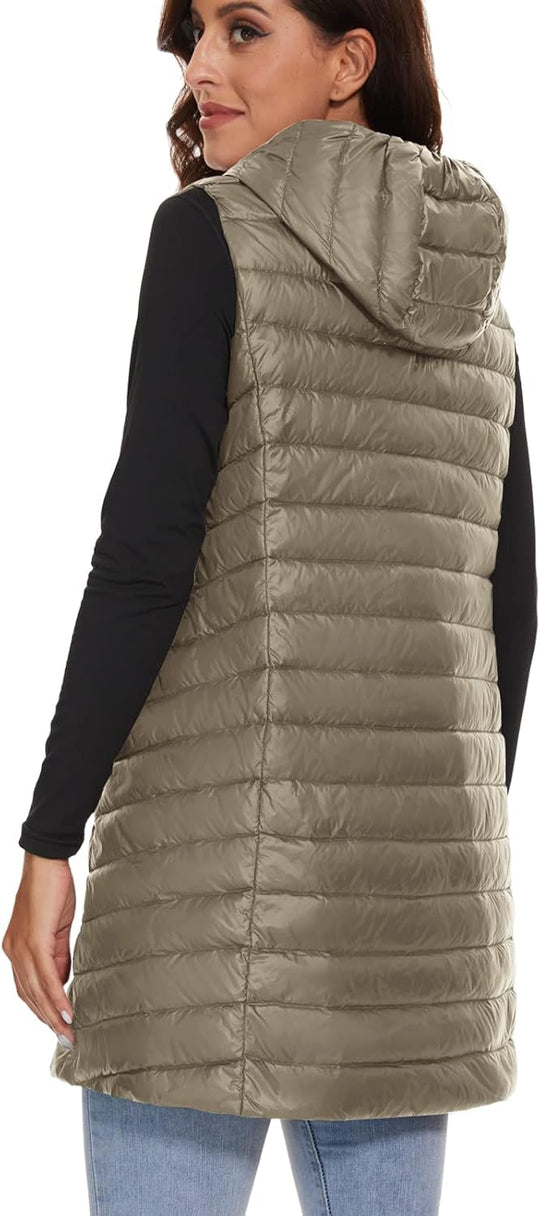Jaimee – Long Hooded Down Puffer Vest for Women