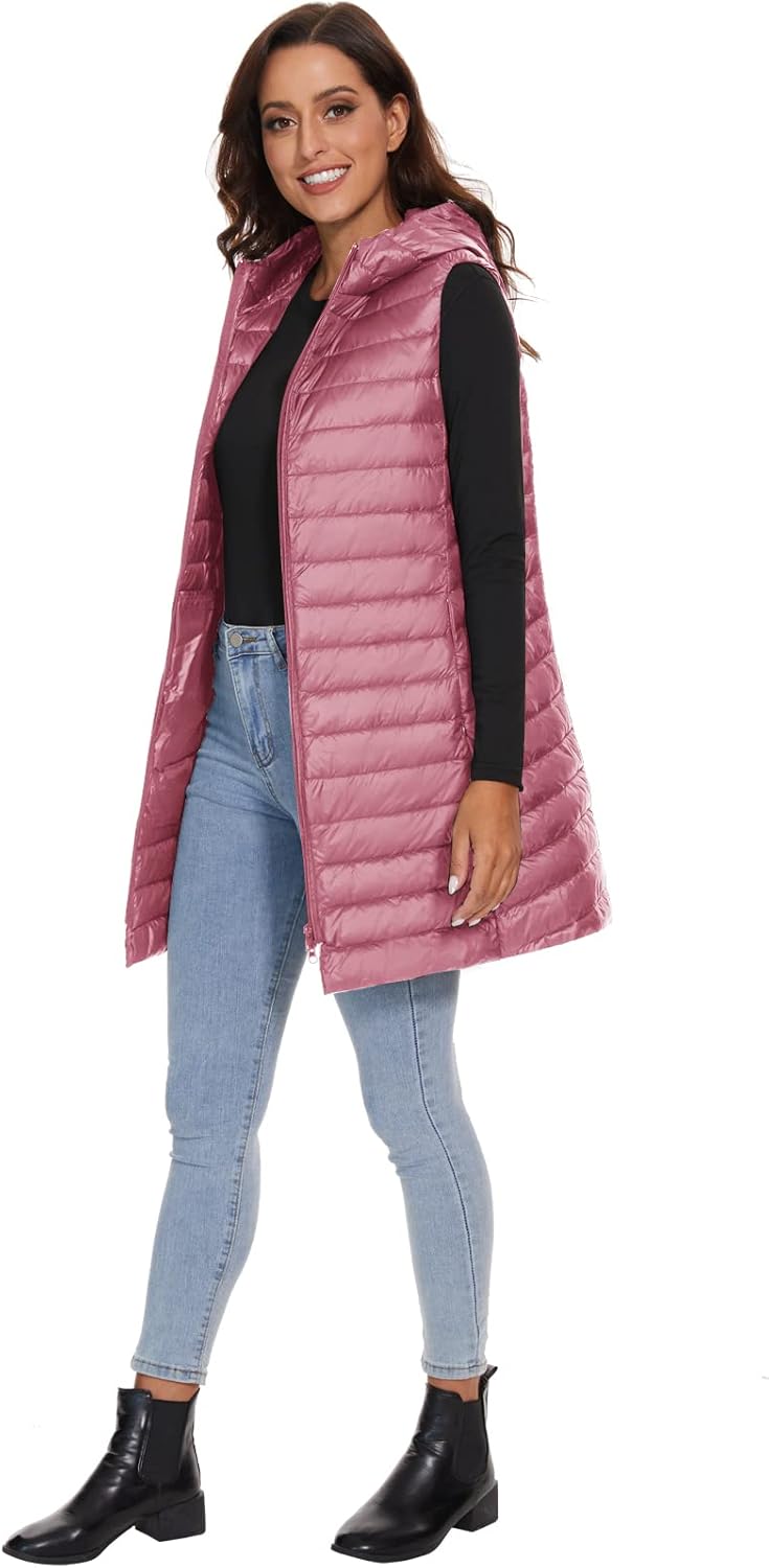 Jaimee – Long Hooded Down Puffer Vest for Women