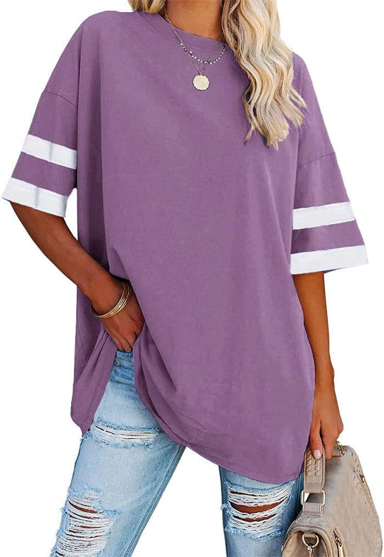 Graciella – Casual Striped Sleeve Oversized Tee for Women
