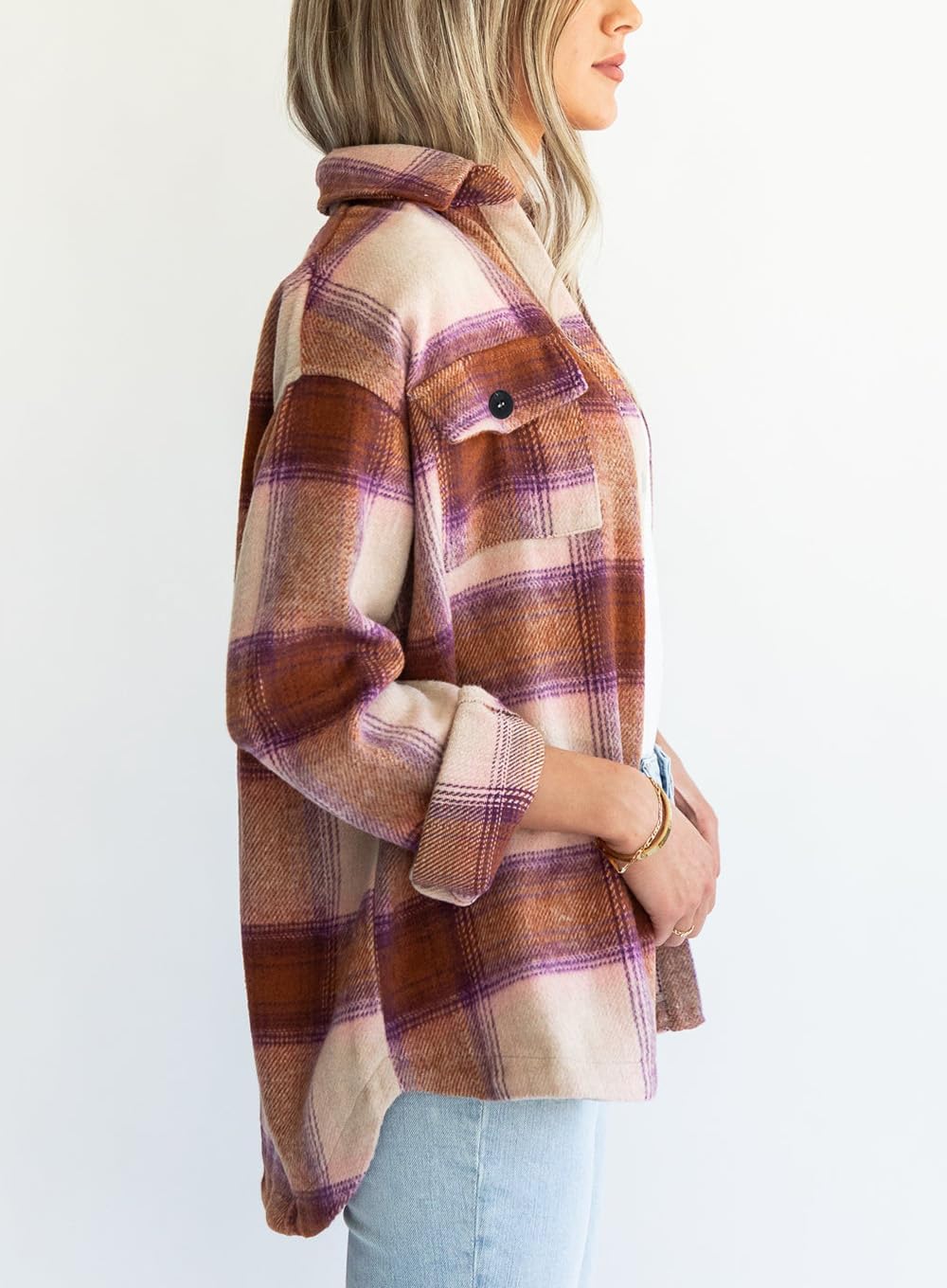 Izzie – Oversized Plaid Button-Up Shacket for Women