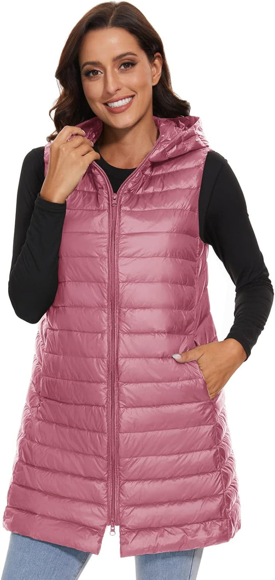 Jaimee – Long Hooded Down Puffer Vest for Women