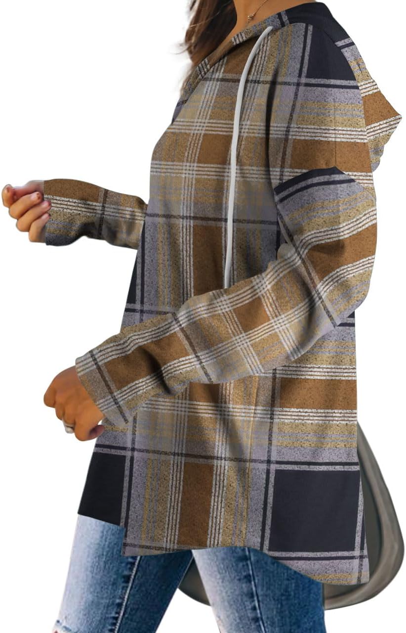 Addie – Plaid Hoodie Long-Sleeve Top for Women