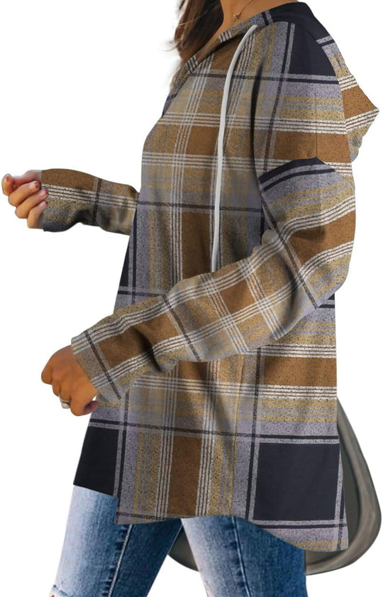 Addie – Plaid Hoodie Long-Sleeve Top for Women